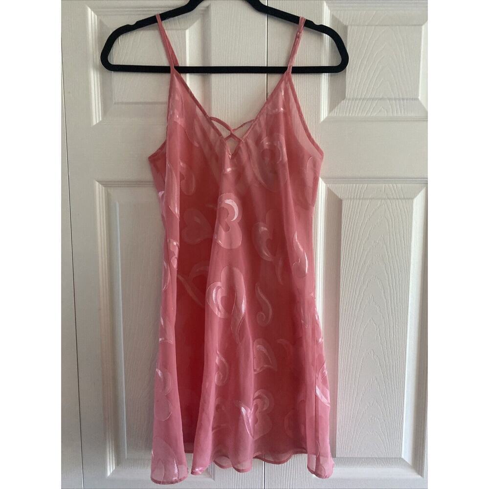 Morgan Taylor Intimates Small Pink Heart Night Semi Sheer Slip Dress Lingerie